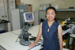 A pesquisadora Jing Zhang, no Laboratório de Micotoxinas e Micologia de Alimentos