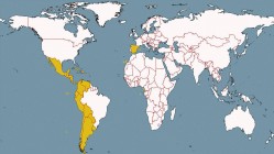 Em amarelo, os países que têm o espanhol como língua oficial.